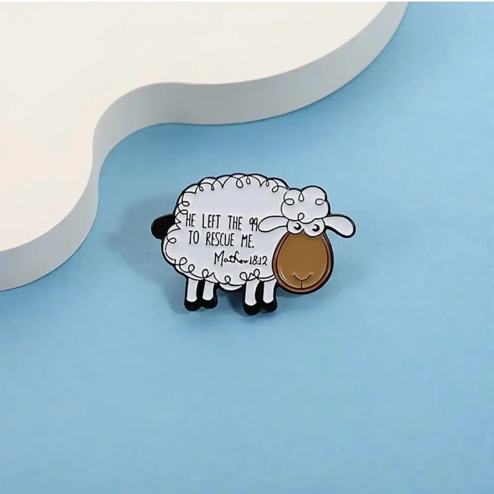 Inspirational Sheep Pin with Bible Verse Unisex “He Left the 99 to Rescue Me…”